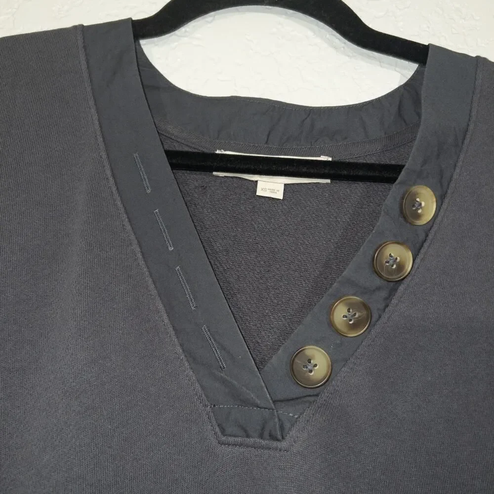 Loft Gray Button‎ Front Mixed Media Sweater Size XS